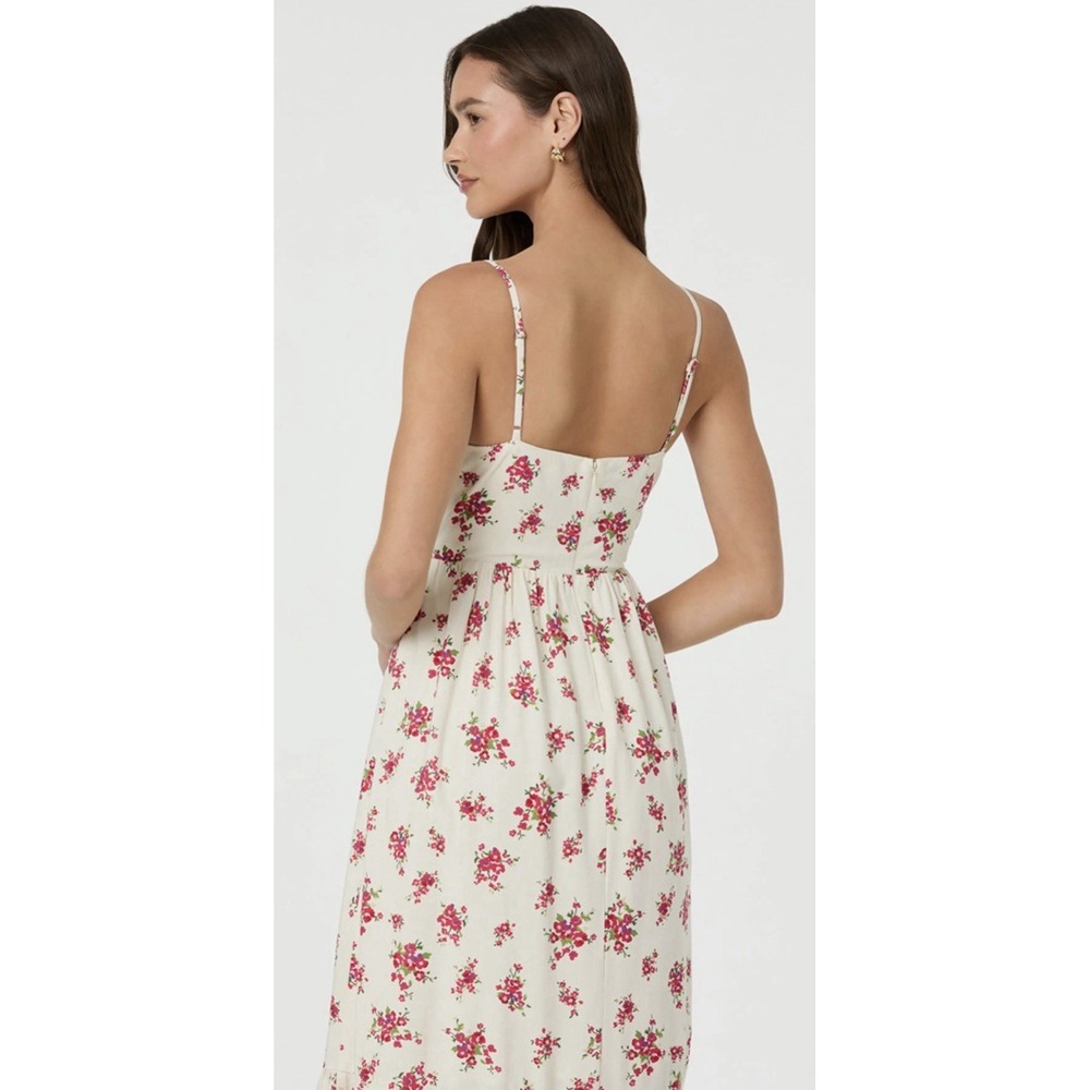 NWT ASTR The Label Corset Red Floral Pleated Sweetheart Midi Dress Strappy L - Picture 3 of 14